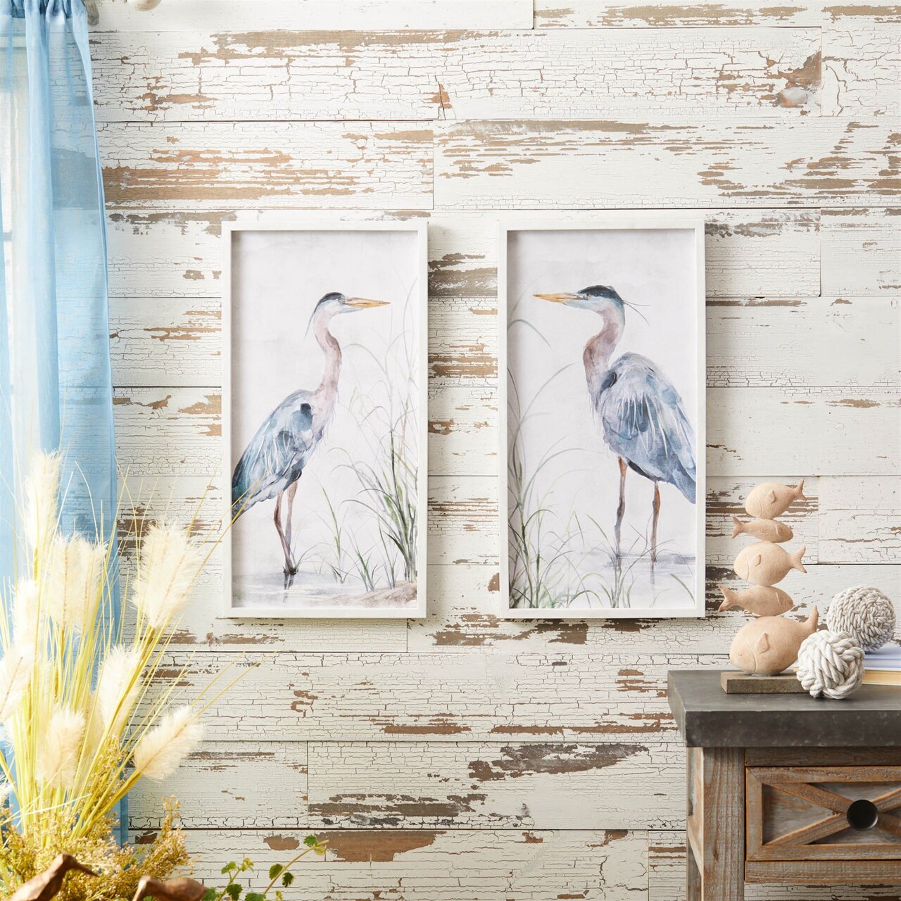Melrose Lake Heron Print Rectangular Wall Art - 24" x 12.5" - Set of 2
